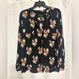 INC International Concepts Black Floral Blouse